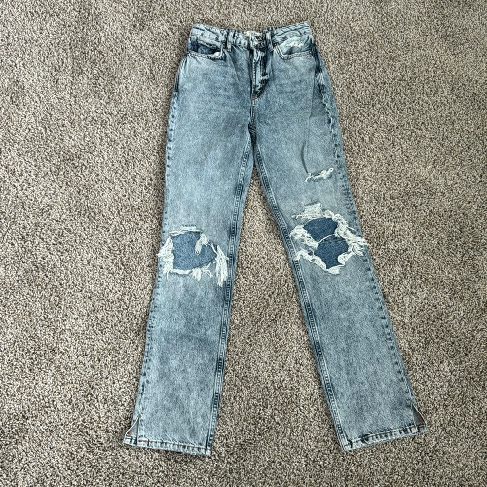 Acid washed We the Free straight leg jeans